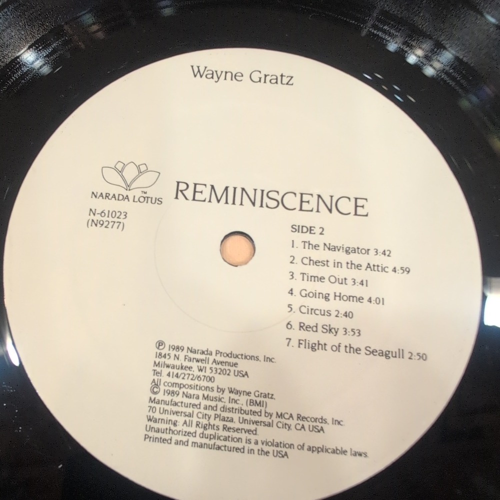 Wayne Gratz Reminiscence Vinyl LP Narada Lotus 1989 New Age Piano N-61023 - Picture 6 of 6